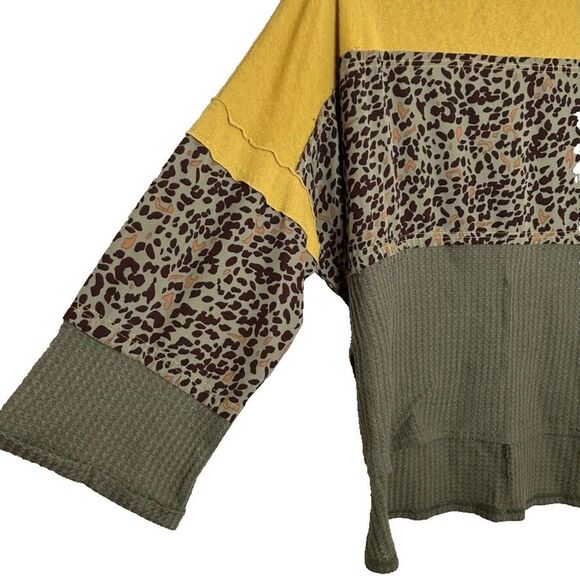 UMGEE Color Block Mixed Media Waffle Knit Top Womens Size S Boho Multicolor - Picture 6 of 6